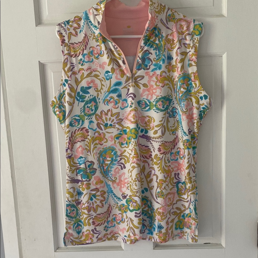 Kastel Denmark 1/4 zip sleeveless floral riding top.